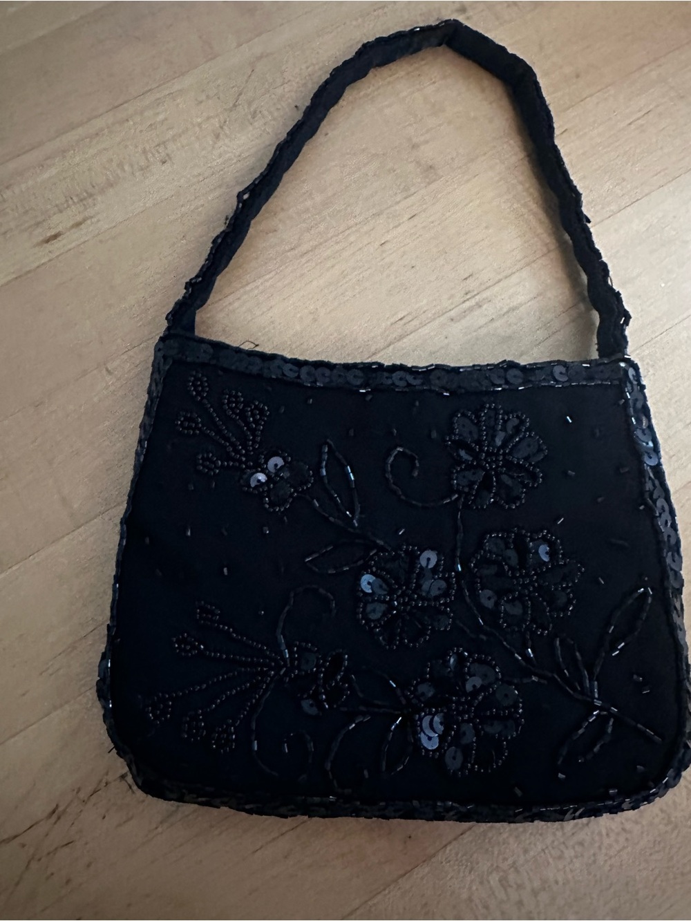 Black Beaded Floral Evening Bag